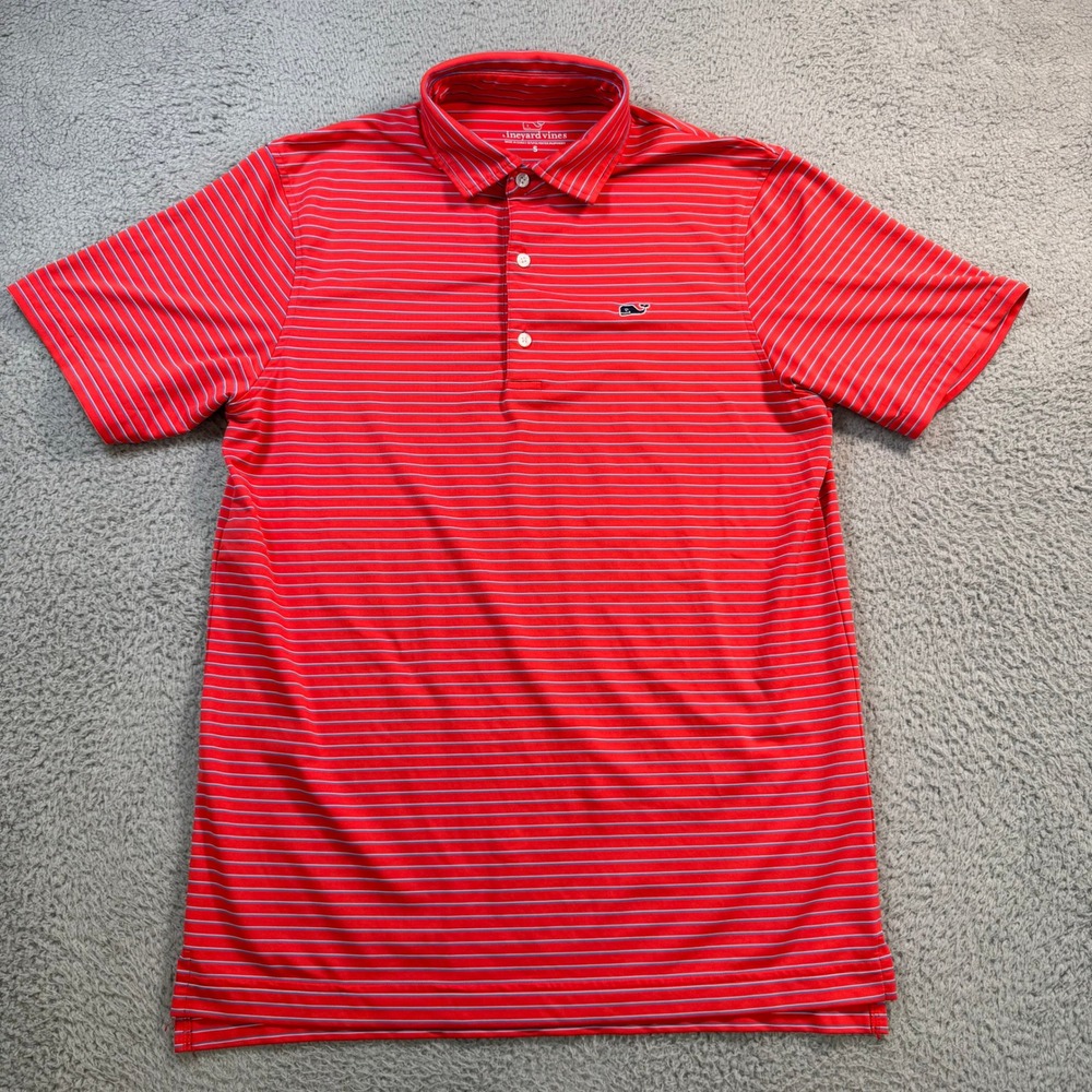 Vineyard Vines Mens Small Red Striped Performance Golf Polo Shirt Short Sleeve